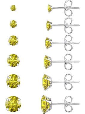 Women's 6 Pairs Yellow 3-8mm Hypoallergenic Stainless Steel Stud Earrings Set